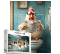 Tucoco Store Puzzle de coq avec journal assis sur un siège de toilettes 1 000 pièces, pour adultes, puzzle de bricolage coloré pour la décoration de la maison, jeu difficile pour les activités
