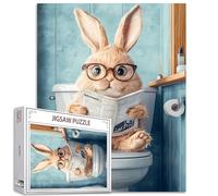 Tucoco Store Puzzle de lapin avec journal assis sur un siège de toilettes 1 000 pièces, pour adultes, puzzle de bricolage coloré pour la décoration de la maison, jeu difficile pour les activités