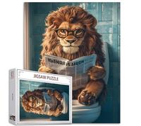 Tucoco Store Puzzle de lion avec journal assis sur un siège de toilettes 1 000 pièces, pour adultes, puzzle de bricolage coloré pour la décoration de la maison, jeu difficile pour les activités