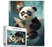 Tucoco Store Puzzle de panda avec journal assis sur un siège de toilettes 1 000 pièces, pour adultes, puzzle de bricolage coloré pour la décoration de la maison, jeu difficile pour les activités