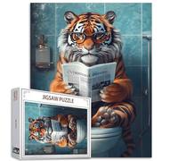 Tucoco Store Puzzle de tigre avec journal assis sur un siège de toilettes 1 000 pièces (68 x 50 cm), pour adultes, puzzle de bricolage coloré pour la décoration de la maison, jeu difficile pour les