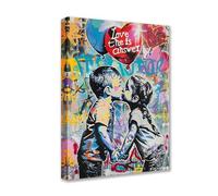 Tucocoo 1 pièce Impressions sur toile Banksy Kiss Images d'art abstraites, graffiti, petit garçon fille, peinture, œuvre d'art contemporaine, décoration de la maison pour salon, chambre à coucher