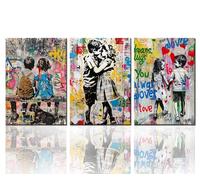 Tucocoo Art mural contemporain abstrait graffiti Street Pictures Banksy Little Girl and Boy Peintures sur toile d'art moderne coloré Décoration d'intérieur pour salon encadrée prête à accrocher 152,4