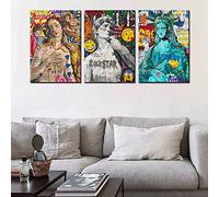 Tucocoo Art mural contemporain créatif classique pop art images Banksy Graffiti Peintures 3 panneaux Toile d'art moderne coloré Décoration d'intérieur pour salon Cadre en bois prêt à accrocher 152,4 x
