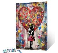 Tucocoo Banksy Graffiti Peinture par numéros Kits 40 x 50 cm Toile DIY Peinture à l'huile numérique pour adultes avec pinceaux et pigments acryliques Pop Art Little Girl Love Image pour décoration