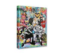 Tucocoo Banksy - Toile murale décorative murale « Love is The Answer » - Peintures graffiti petit garçon et fille - Œuvre d'art moderne pour salon - Encadrée et prête à être accrochée - 30,5 x 40,6 cm