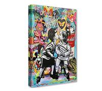 Tucocoo Banksy - Toile murale murale Love is The Answer - Peinture graffiti petit garçon et fille - Œuvre d'art moderne pour salon - Encadrée et prête à être accrochée - 61 x 91,4 cm