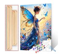 Tucocoo Beau kit de peinture par numéros de fée Pixie avec pinceaux et pigments acryliques sur toile pour adultes, motif papillon bleu, elfe pour décoration murale, cadeau, 40,6 x 50,8 cm (cadre à