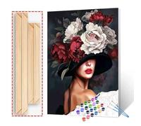 Tucocoo Beautiful Woman Head Flower Paint by Numbers for Adults Black Background Female Body Painting by Numbers White Flower Nordic Style Acrylic Oil Painting Set with Frame-16''W x 20''H