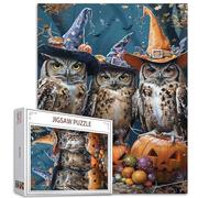 Tucocoo Casse-tête de 1000 pièces pour adultes - Peinture d'animaux - Puzzle vintage mignon - Hibou mignon - Citrouille - Bonbons - Pour jeux d'activités familiales - Coloré - Décoration murale