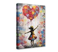 Tucocoo Décoration murale contemporaine de petite fille Banksy Street Pop Art à 1 panneau d'œuvre d'art moderne coloré amour décoration d'intérieur pour salon encadré en bois prêt à accrocher 40,6 x