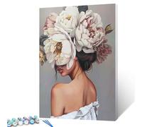 Tucocoo Fashion Girl with Flowers on Head Paint by Numbers for Adults Style Modern Art Figure Lady Paint by Number for Adults Beginners Acrylic Oil Painting Kit-25x15cm