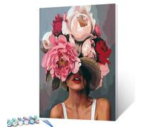 Tucocoo Fille avec des fleurs sur la tête Peinture par numéros pour adultes Figure de mode Lady Dessin abstrait Peinture à l'huile par numéros Modren Tête de femme Fleur Acrylique Peinture à l'huile