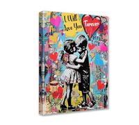 Tucocoo Grandes images de graffiti pour salon, chambre à coucher, peintures d'art de rue colorées, 1 panneau, toile, Banksy, petit garçon et fille, art mural, œuvre d'art moderne, cadre en bois Gi