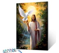 Tucocoo Kit de peinture à l'huile par numéros Jésus-Christ et colombe de la paix - 40,6 x 50,8 cm - Peinture à l'huile sur toile pour adultes avec pinceaux et pigments acryliques - Images de paysage