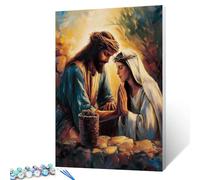 Tucocoo Kit de peinture à l'huile par numéros Jésus et femme - 40,6 x 50,8 cm - Peinture à l'huile sur toile pour adultes avec pinceaux et pigments acryliques - Images de prière de foi chrétienne pour