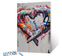 Tucocoo Kit de peinture par numéros à faire soi-même pour adultes - Motif mains de graffiti colorées et mains de graffiti noir et blanc - Décoration murale en forme de cœur - 40,6 x 50,8 cm
