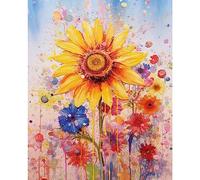 Tucocoo Kit de peinture par numéros de tournesol avec pinceaux et pigments acryliques sur toile pour adultes, beau projet d'art floral en fleurs pour décoration murale, cadeaux, 40,6 x 50,8 cm (cadre