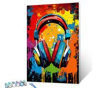 Tucocoo Kit de peinture par numéros Graffiti avec écouteurs - Peinture sur toile avec pinceaux et pigment acrylique pour adultes - Art de Banksy - Image colorée pour décor mural à la maison - Cadeaux