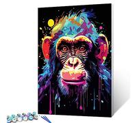 Tucocoo Kit de peinture par numéros Singe Graffiti avec pinceaux et pigment acrylique sur toile de peinture pour adultes, style dessin animé réaliste coloré d'animaux pour décoration murale de maison