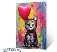 Tucocoo Kits de peinture par numéros mignons avec ballon de chat et pinceaux et pigment acrylique sur toile pour adultes, graffiti Banksy art de rue pour décor mural à domicile, cadeaux 40,6x50,8 cm