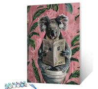 Tucocoo Koala Reading Newspapers Kit de peinture à l'huile sur toile avec pinceaux et pigments acryliques Motif animaux amusants sur toilettes 40,6 x 50,8 cm (sans cadre)