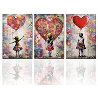 Tucocoo Lot de 3 peintures sur toile pour chambre à coucher, chambre à coucher, petite fille, graffiti, amour, art contemporain pour décoration d'intérieur, salon, bureau, encadré, prêt à accrocher,