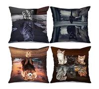 Tucocoo - Lot de 4 housses de coussin décoratives et inspirantes imprimées chat, lion et tigre, pour canapé, lit, terrasse, 45 x 45 cm