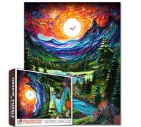 Tucocoo Mountain River Puzzle de 1 000 pièces pour adultes, forêt vibrante coucher de soleil paysage, quilling papier art fleurs sauvages, casse-tête amusant et relaxant pour décoration murale de la
