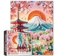 Tucocoo Paysage Coucher de Soleil de Cerisiers en Fleurs du Mont Fuji Puzzle de 1000 Pièces pour Adultes et Étudiants - Puzzle Japonais Pagode Printemps Vue de Montagne Fleurs Roses - Art Puzzle 50×68