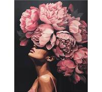 Tucocoo Peinture à la mode par numéros fleur rose dessin abstrait décoration murale nordique peinture à l'huile par numéros belle tête de femme peinture par numéros pour adultes sans cadre 40x 50 cm