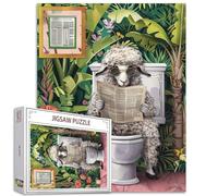 Tucocoo Puzzle Amusant de Mouton sur les Toilettes - 1 000 Pièces - Animal Mignon Lisant des Journaux - Art pour Décoration de la Maison - Parfait pour la Famille