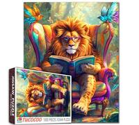 Tucocoo Puzzle animal assis sur une chaise - Puzzle de 1 000 pièces - Lion avec lunettes - Puzzle artistique pour adultes - Puzzle coloré à faire soi-même pour éduquer la famille - Jeux d'activités -