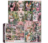 Tucocoo Puzzle animal mignon sur les toilettes pour adultes - 1 000 pièces - Animaux amusants lisant des journaux - Collage - Artwrok - Bricolage - Puzzle pour décoration d'intérieur - Cadeau - Puzzle