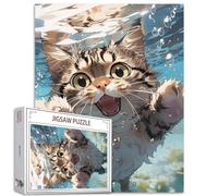 Tucocoo Puzzle chat mignon pour adultes 1000 pièces, puzzle d'art chaton nageur 68,6 x 50,8 cm, casse-tête coloré à faire soi-même pour décoration de la maison, cadeaux, puzzle familial, parfait pour