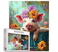 Tucocoo Puzzle cochon dans la baignoire de 1 000 pièces pour adultes, ferme adorables animaux fleurs pour jeux d'activités familiales, puzzle coloré pour décoration d'intérieur, cadeau