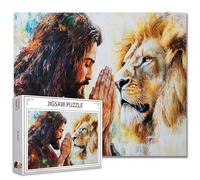 Tucocoo Puzzle de 1 000 pièces pour adultes, prière de Jésus et peinture de lion, œuvre d'art religieuse chrétienne, 1 000 pièces pour jeu d'activités familiales, puzzle coloré à faire soi-même,