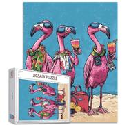 Tucocoo Puzzle de 1000 pièces - Animaux de plage : flamants roses en vacances - Style fantaisie, matériau en carton, parfait pour les adultes et les adolescents de 14 ans et plus, 1 lot, 1 000 pièces,