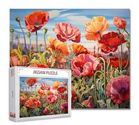 Tucocoo Puzzle de 1000 pièces - Fleurs de coquelicot dans un paysage floral - Style Art Déco - Unisexe - Arbustes à fleurs - 70 x 50 cm - À partir de 14 ans