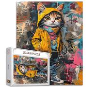 Tucocoo Puzzle de 1000 pièces pour adultes : Chaton jaune - Puzzle moderne de chat graffiti, jouet familial, thème animalier créatif et coloré