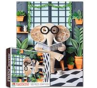 Tucocoo Puzzle de 1000 pièces pour adultes - Éléphant lisant dans une pièce botanique moderne - Puzzle d'art en papier fantaisiste - Cadeau amusant et relaxant pour adultes - Cadeau pour défi cérébral