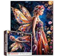 Tucocoo Puzzle de 1000 pièces pour adultes, fée arc-en-ciel avec fleurs et papillons - Puzzle de nuit fantastique, casse-tête d'art coloré et stimulant pour femmes, jeux de puzzle à faire soi-même
