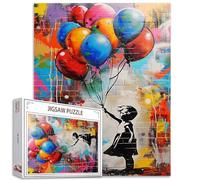 Tucocoo Puzzle de ballons colorés de 1000 pièces pour adultes, puzzle d'art pop de rue Banksy Girl pour jeux d'activités familiales stimulantes, 51 x 69 cm