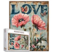 Tucocoo Puzzle de Fleurs de Coquelicot pour Adultes - 1 000 Pièces, Rétro Vintage avec Signe d'Amour, Art 50,8 x 68,6 cm, Coloré à Faire Soi-Même pour la Décoration de la Maison