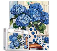 Tucocoo Puzzle d'hortensia bleu de 1 000 pièces pour adultes, vase antique, nature morte, floral pour jeux d'activités familiales stimulants, 68,6 x 50,8 cm, puzzle à faire soi-même pour décoration