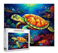 Tucocoo Puzzle tortue de mer pour adultes de 1 000 pièces, animaux de l'océan, poisson, corail, art abstrait, puzzle coloré pour décoration de la maison, puzzle familial, parfait pour les soirées de