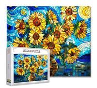 Tucocoo Puzzle tournesol pour adultes de 1000 pièces, puzzle coloré en verre teinté de style Van Gogh, 68,6 x 50,8 cm, casse-tête coloré pour décoration d'intérieur, puzzle familial parfait pour les