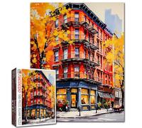 Tucocoo Puzzle vue de la ville de New York, bâtiments rouges d'automne de 1000 pièces pour adultes, 68,6 x 50,8 cm pour familles, qualité HD, paysage de rue d'automne, cadeau de nuit de jeu