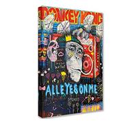 Tucocoo Toile murale à 1 panneau de peintures graffiti à thème Banksy singe et radio - Art mural contemporain - Décoration d'intérieur - Cadre en bois et prêt à être accroché - 61 x 91,4 cm