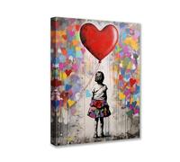 Tucocoo Toile murale à 1 panneau - Images de ballons rouges de Banksy Little Girl - Art mural moderne - Œuvre d'art moderne - Décoration d'intérieur encadrée et prête à être accrochée - 30,5 x 40,6 cm